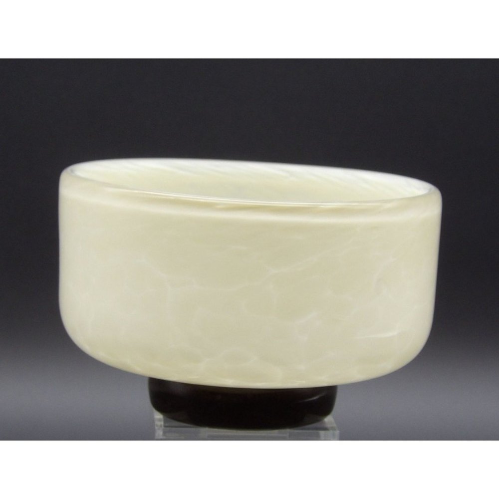 Vintage Studio Art Glass Bowl White Top Black Base signed by artist Odell 96 2 1